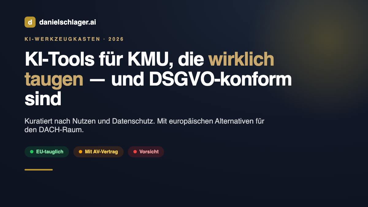 Übersicht eines kuratierten KI-Tech-Stacks für KMU mit DSGVO-Ampel