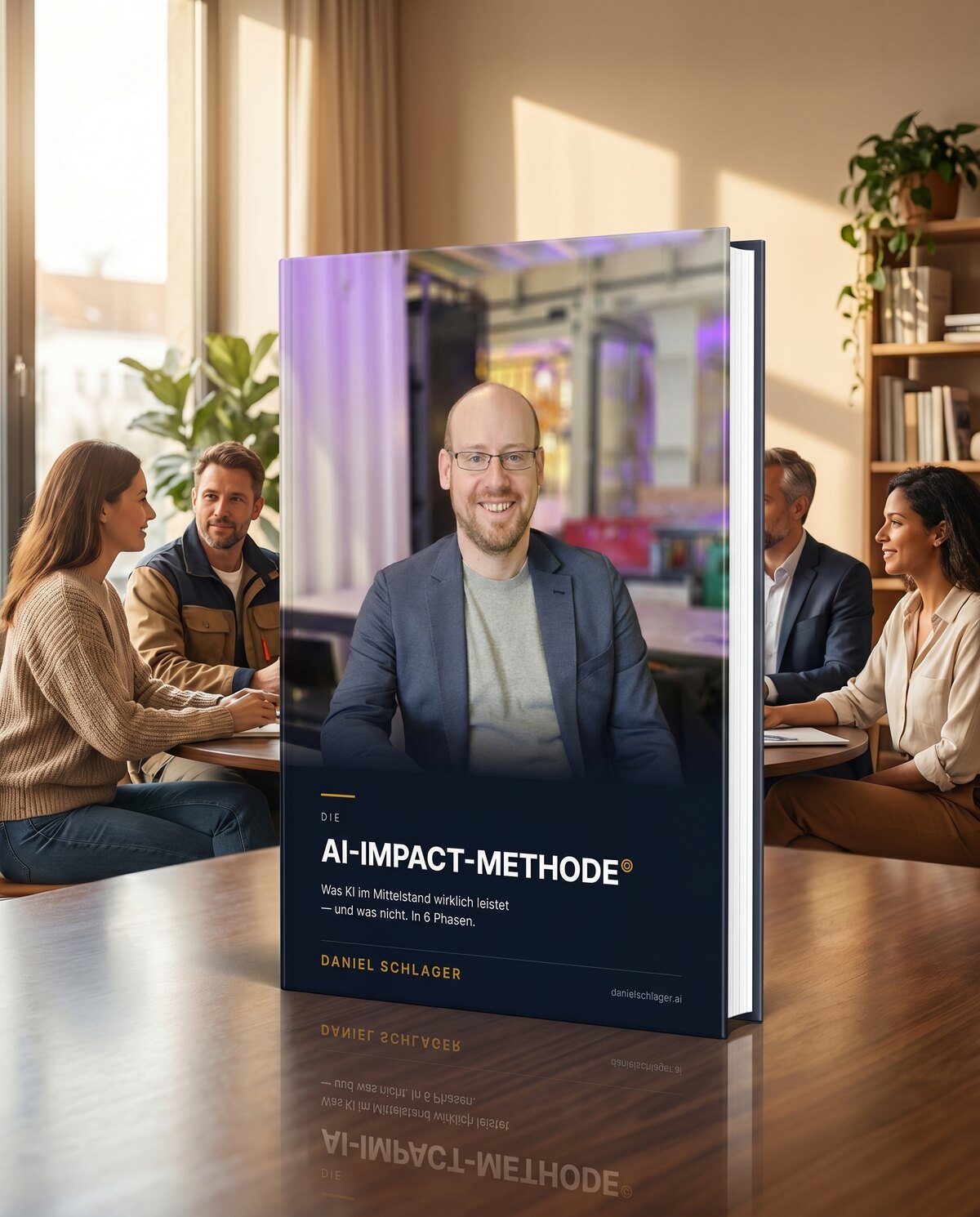 Die AI-Impact-Methode von Daniel Schlager als gedrucktes Buch auf einem Tisch